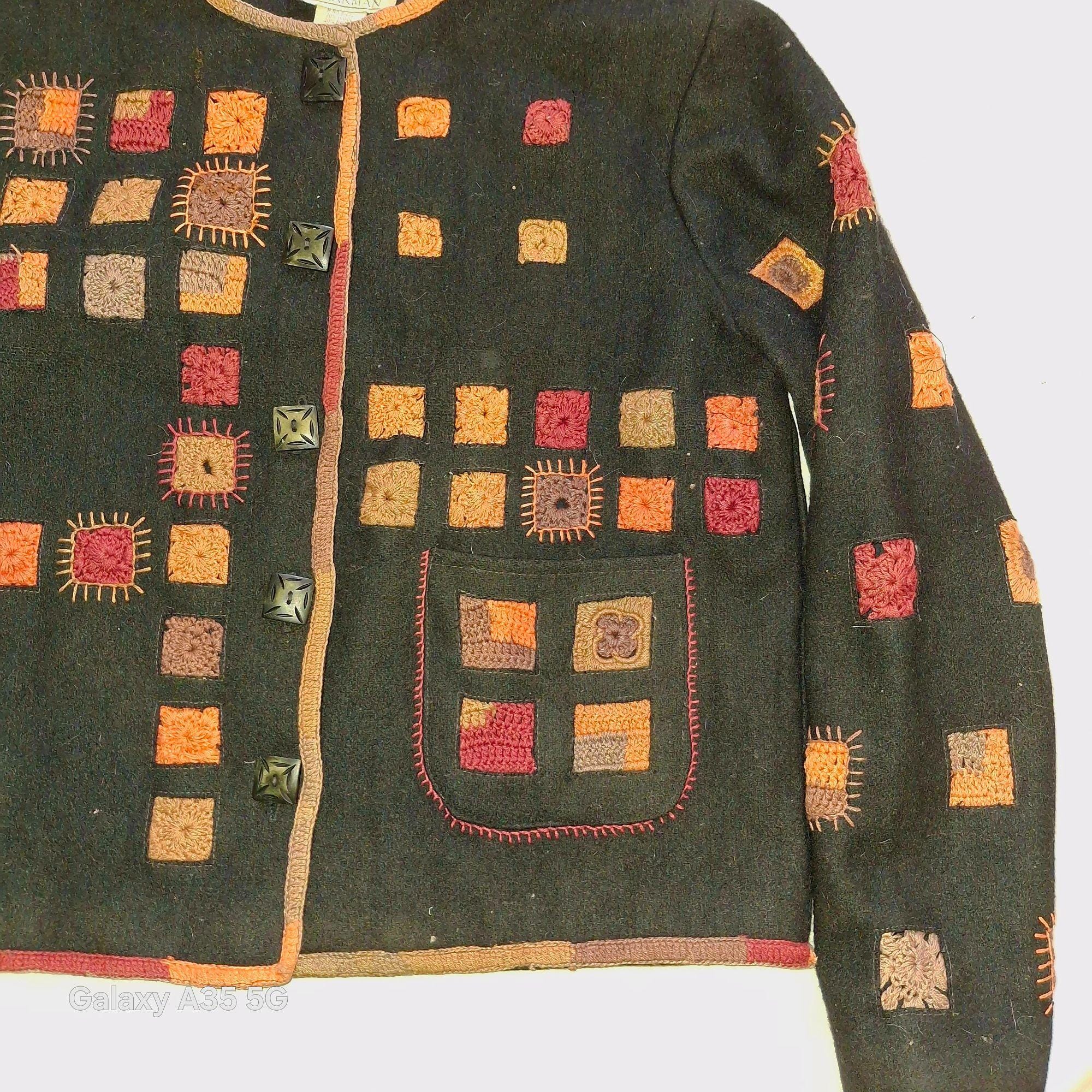 Vintage Artisan Sandy Starkman Wool Blend Mosaic Embroidered