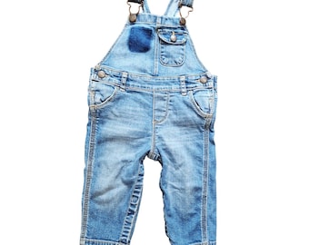 90's OshKosh Bgosh Baby Denim Overalls 9M Adjustable Straps Classic Blue Jean Style