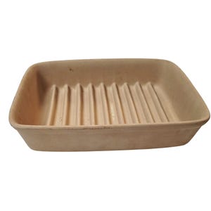 Rechteckige Auflaufform aus Steingut von Pampered Chef, 23 x 17 x 4,5 cm, beige, gerippt, hergestellt in den USA