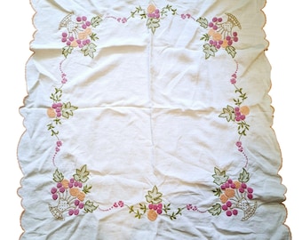 Mantel vintage con bordado floral y bordes festoneados, 30 x 33 pulgadas