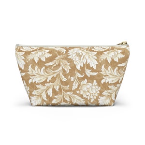 Makeup Bag, Travel Toiletry Bag Kit, Elegant Beige and White Floral Damask, Cosmetic Pouch, Travel Organizer, Gift For Her, Bridesmaid Gift