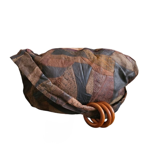 Vintage LaBogda Patchwork Large Brown  Leather Sl… - image 6