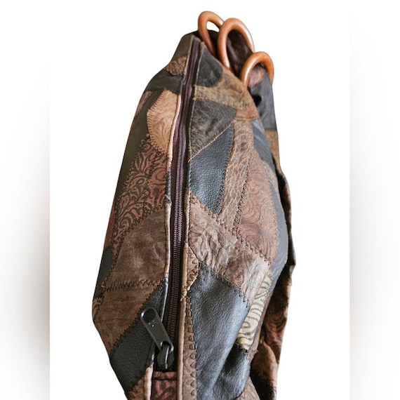 Vintage LaBogda Patchwork Large Brown  Leather Sl… - image 4