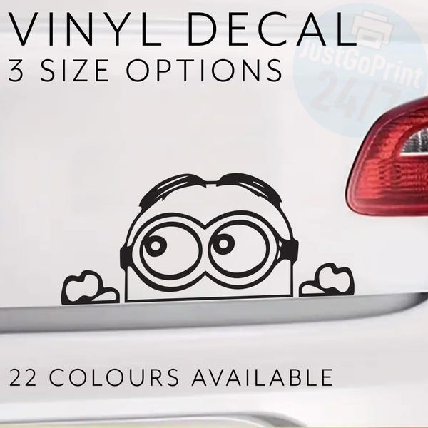 Minion Despicable Me Peek vinyl sticker autoruit laptop sticker - 3 maten - 22 kleuren