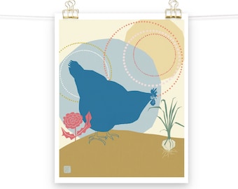 Modern, Mythical, Magical, Blue Chicken , Art Print, For Home, Office, Nursery and Children's Room Decoration