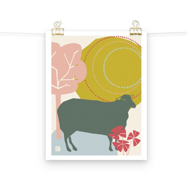 Modern, Mythical, Magical,Wooly Green Sheep, Art Print, For Home, Office and Children's Room Decoration