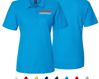 Gildan Softstyle Women&#39;s Pique Polo with Embroidery, Custom made to order, with text, logo. The way you want it.