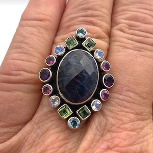 Vintage Nicky Butler Multi Gemstone Sterling Silver Statement Ring