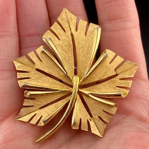 Vintage Trifari Brushed Gold Tone Leaf Brooch