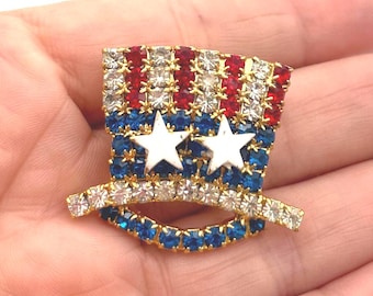 Broche vintage con diamantes de imitación del Tío Sam