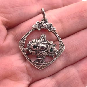 Antique 800 Silver Art Nouveau Floral Basket Pendant