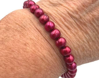 Vintage Cranberry Red Freshwater Pearl Stretch Bracelet