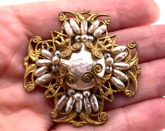Vintage Miriam Haskell Maltese Cross Style Brooch - Etsy