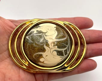 Vintage Gold Tone Swirled Enamel Belt Buckle