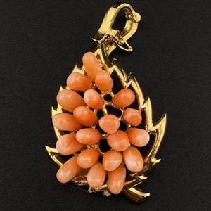 Coral and Goldplated Leaf Pendant