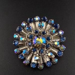 Blue AB Rhinestone Starburst Brooch