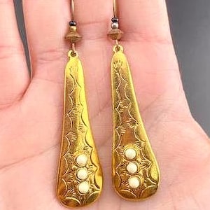 Vintage Stamped Brass Teardrop Dangle Earrings