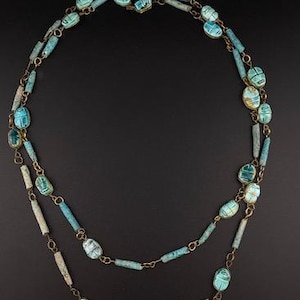 Vintage Egyptian Faience Scarab Necklace