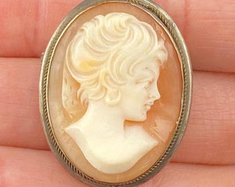 Vintage 900 Silver Carved Shell Cameo Brooch/Pendant