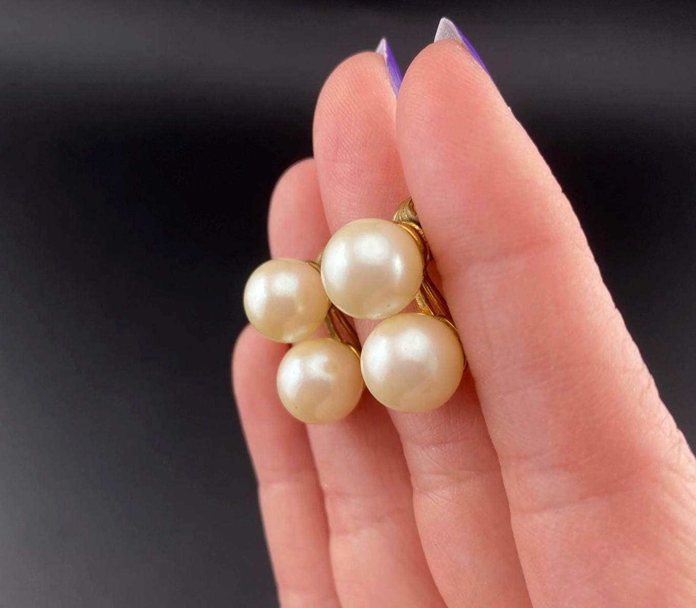 Vintage Double Faux Pearl Clip-On Earring