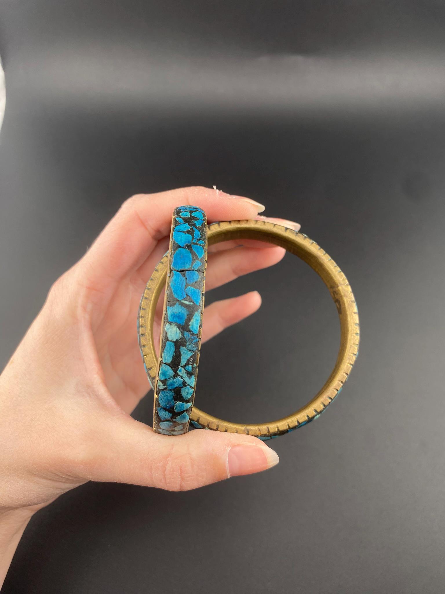 ヴィンテージ ターコイズ チップインレイ 真鍮バングルセット - Etsy 日本