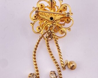 Broche Vintage Coro Années 70 - Métal Doré Et Strass - Occasion