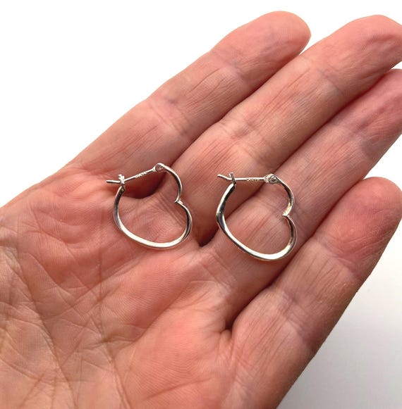 Vintage Sterling Silver Heart Hoop Earrings
