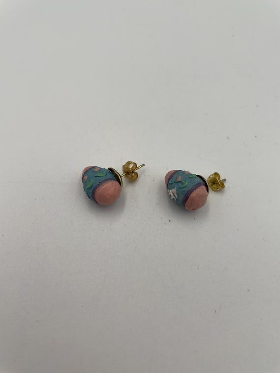 Vintage Handpainted Easter Egg Stud Earrings - image 3