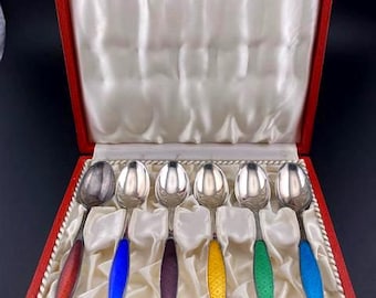 Colheres Demitasse Vintage E Dragsted Dinamarca Prata Esterlina Guilloche Esmalte