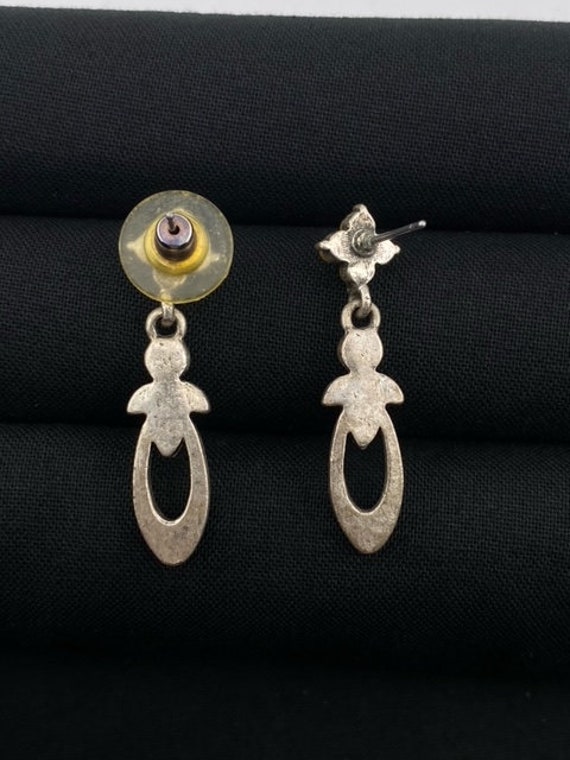 Boucles D'oreilles Vintage Strass Bleu Pendantes - Teinte Argenté - Occasion