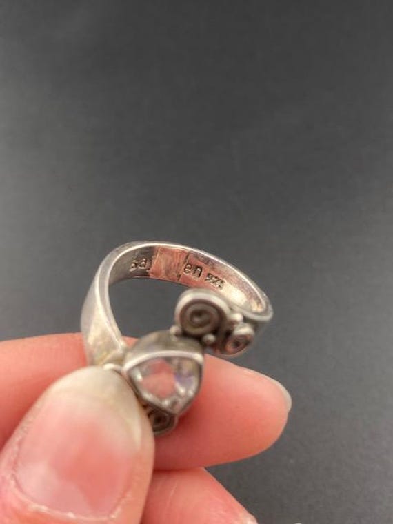 Vintage SAJ Sterling Silver Quartz Bypass Ring View 6