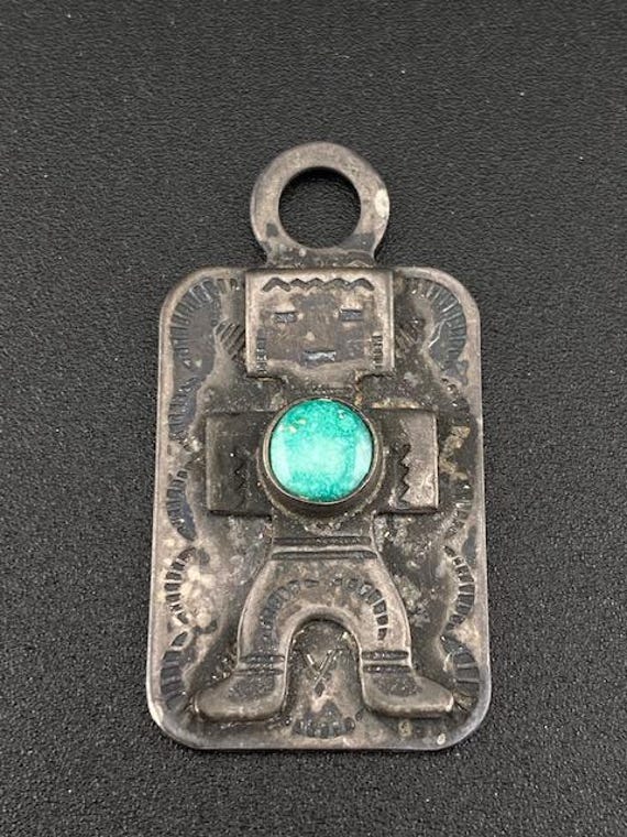 Vintage Fred Harvey Era Sterling Silver Turquoise Kachina Man Dog
