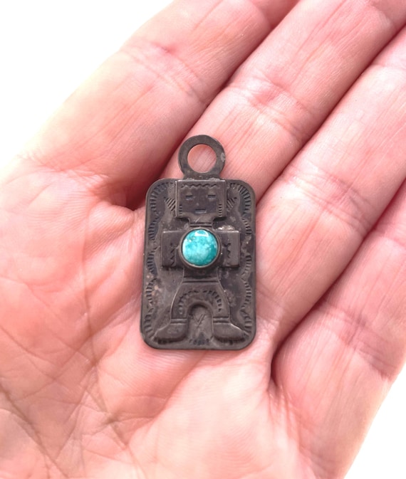 Vintage Fred Harvey Era Sterling Silver Turquoise Kachina Man Dog
