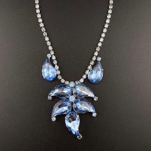 Dramatic Ice Blue Large Rhinestone Necklace