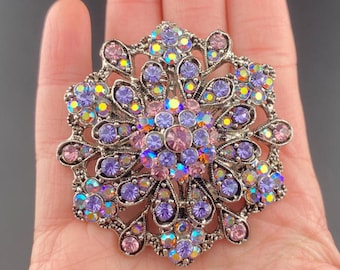 大きなヴィンテージチェコ紫クリスタルとパールのステートメント