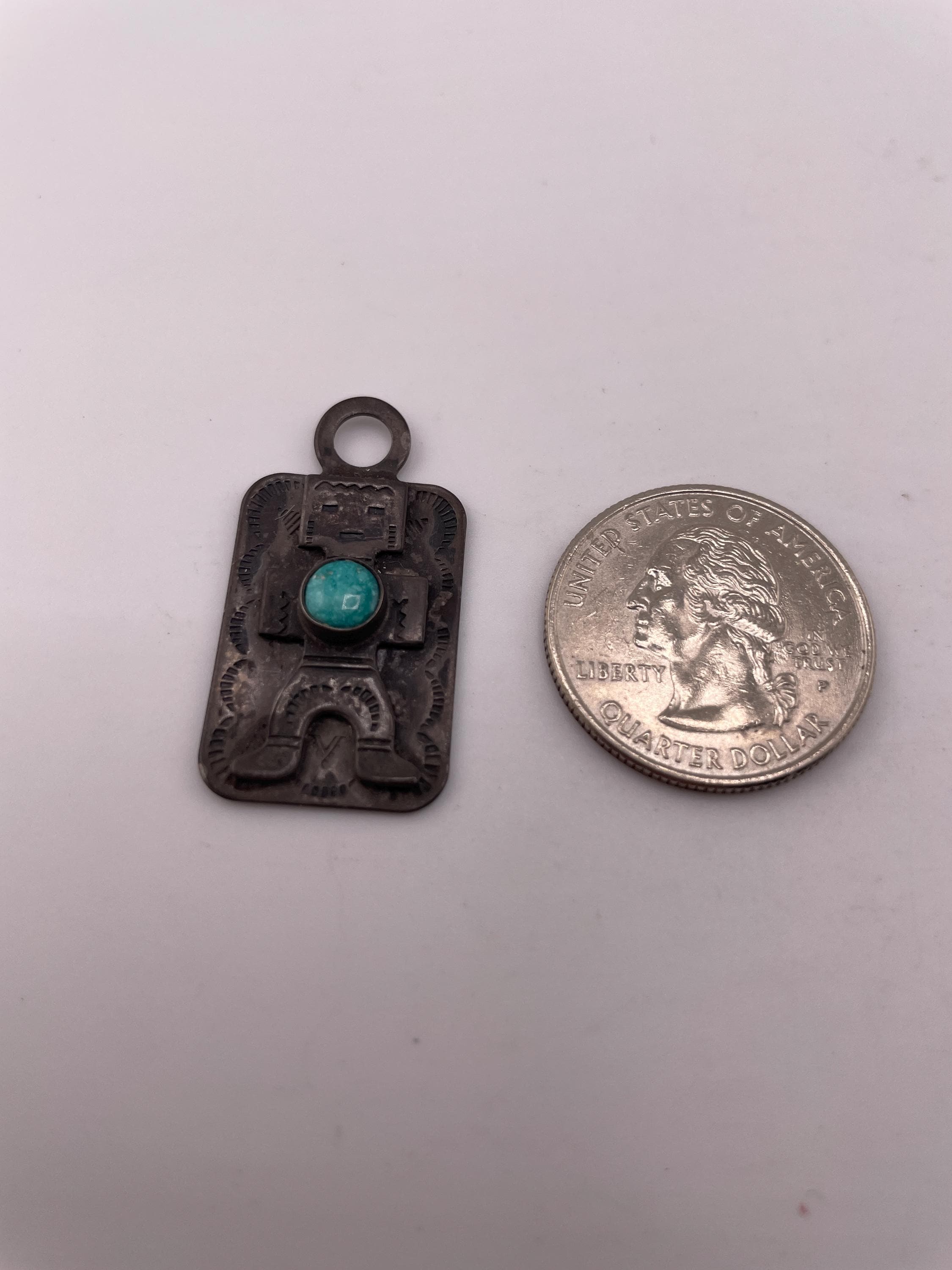 Vintage Fred Harvey Era Sterling Silver Turquoise Kachina Man Dog