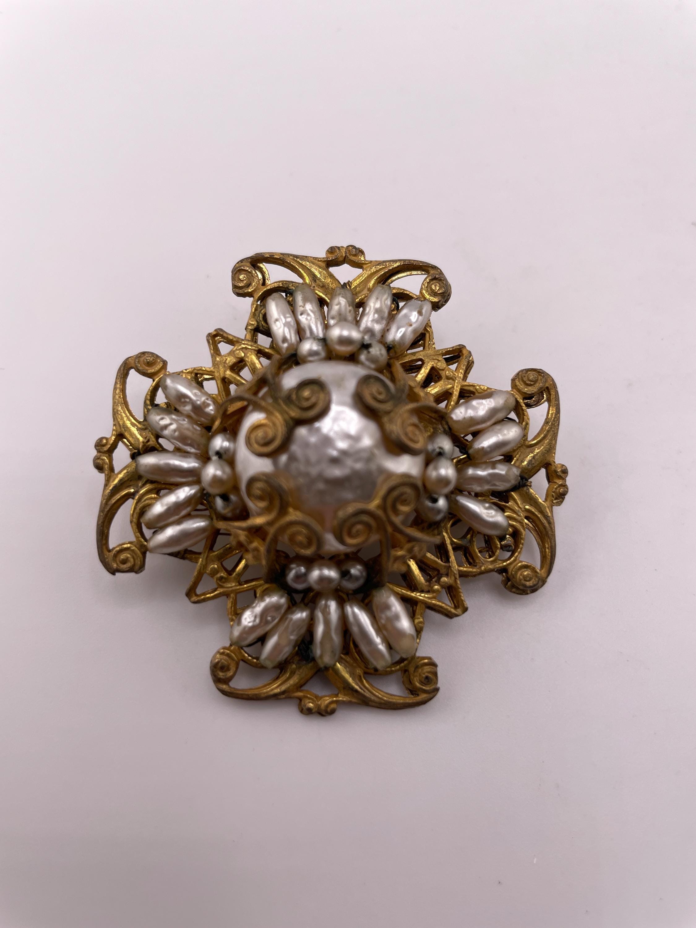 Vintage Miriam Haskell Maltese Cross Style Brooch - Etsy