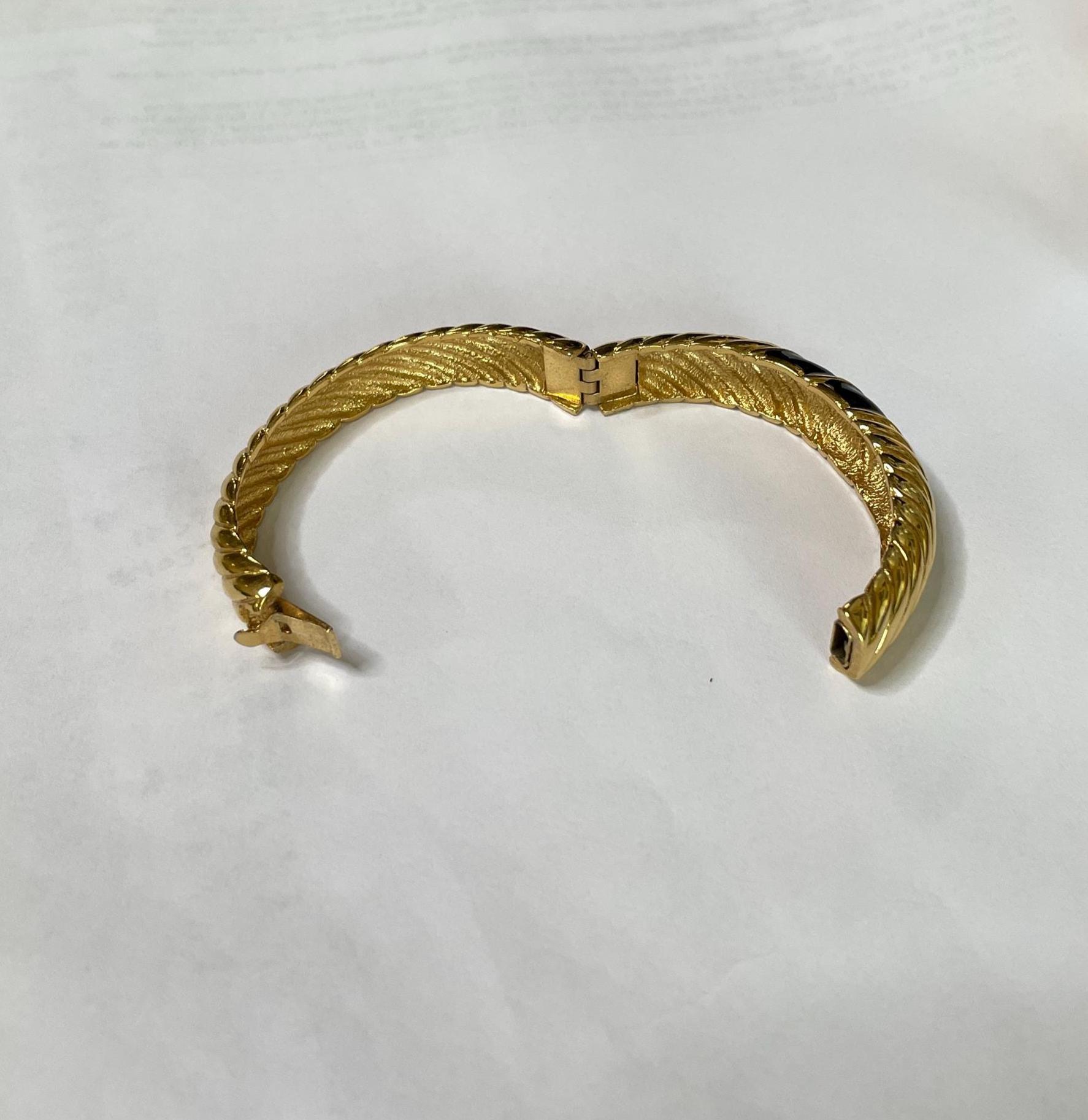 Vintage Ribbed Gold Tone and Black Enamel Hinged Bangle - Etsy