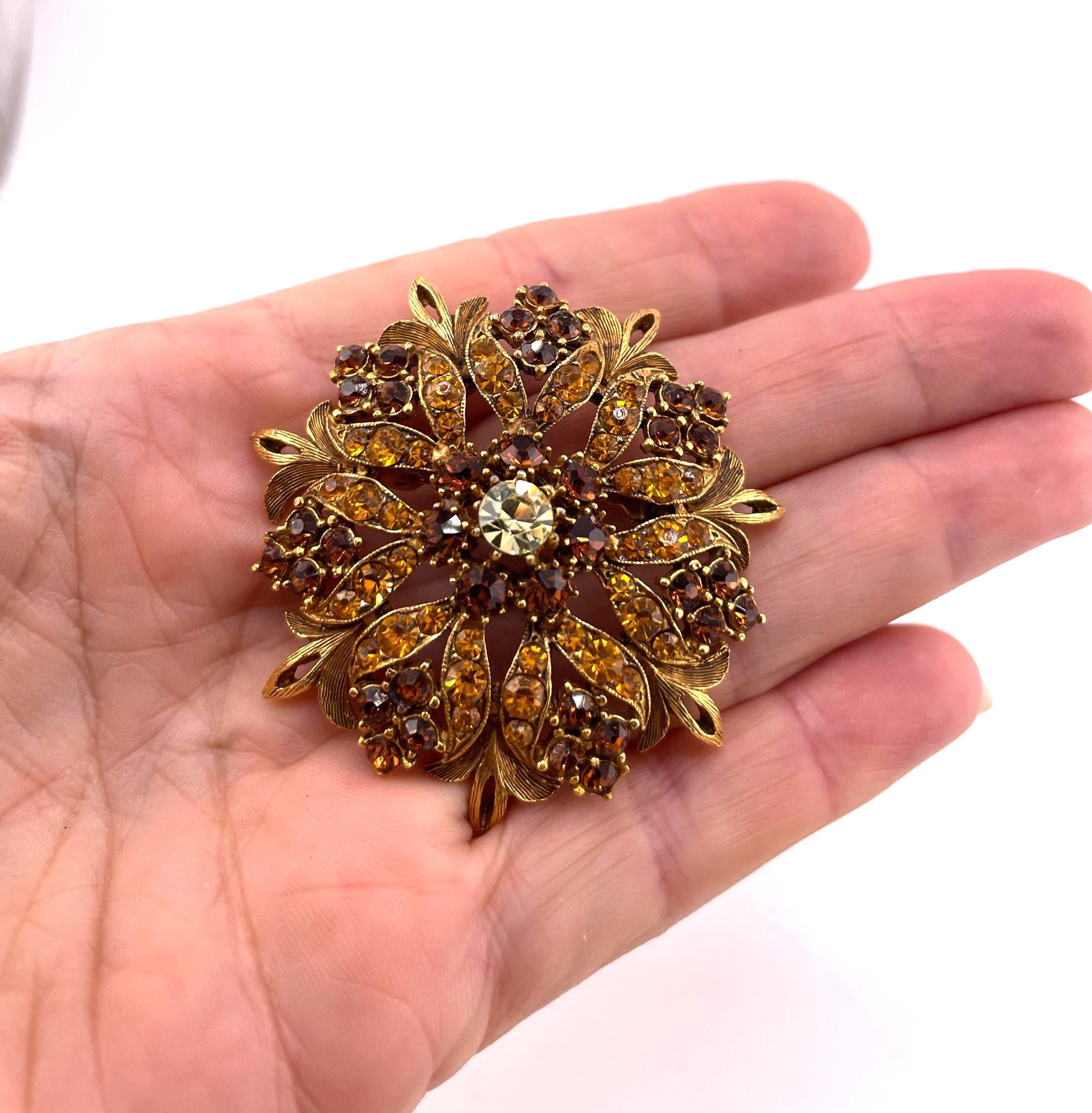FLORENZA ハンドメイド 花形ペンダント 金メッキ クリスタル Florenza Brooch - Etsy