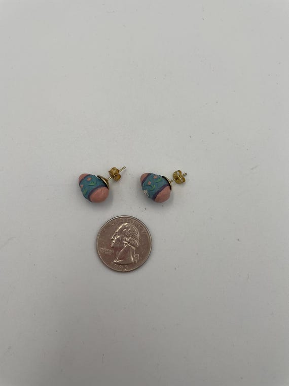 Vintage Handpainted Easter Egg Stud Earrings - image 2
