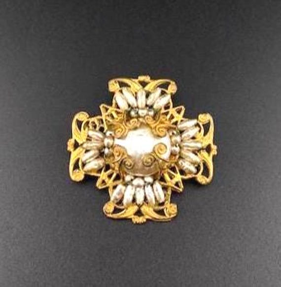 Vintage Miriam Haskell Maltese Cross Style Brooch - Etsy