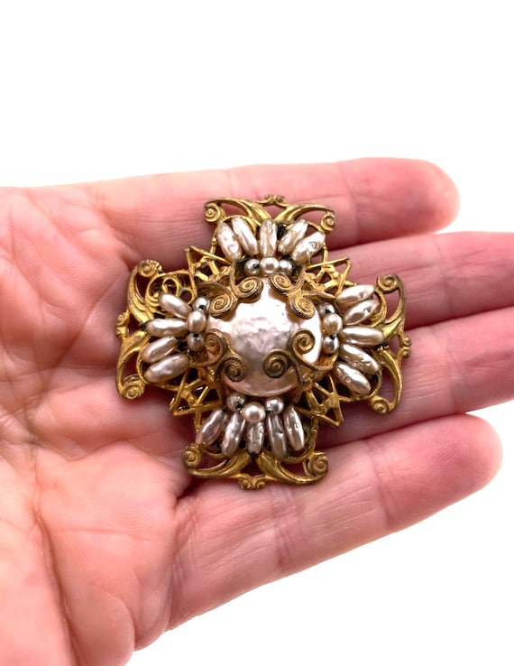 Vintage Miriam Haskell Maltese Cross Style Brooch - Etsy