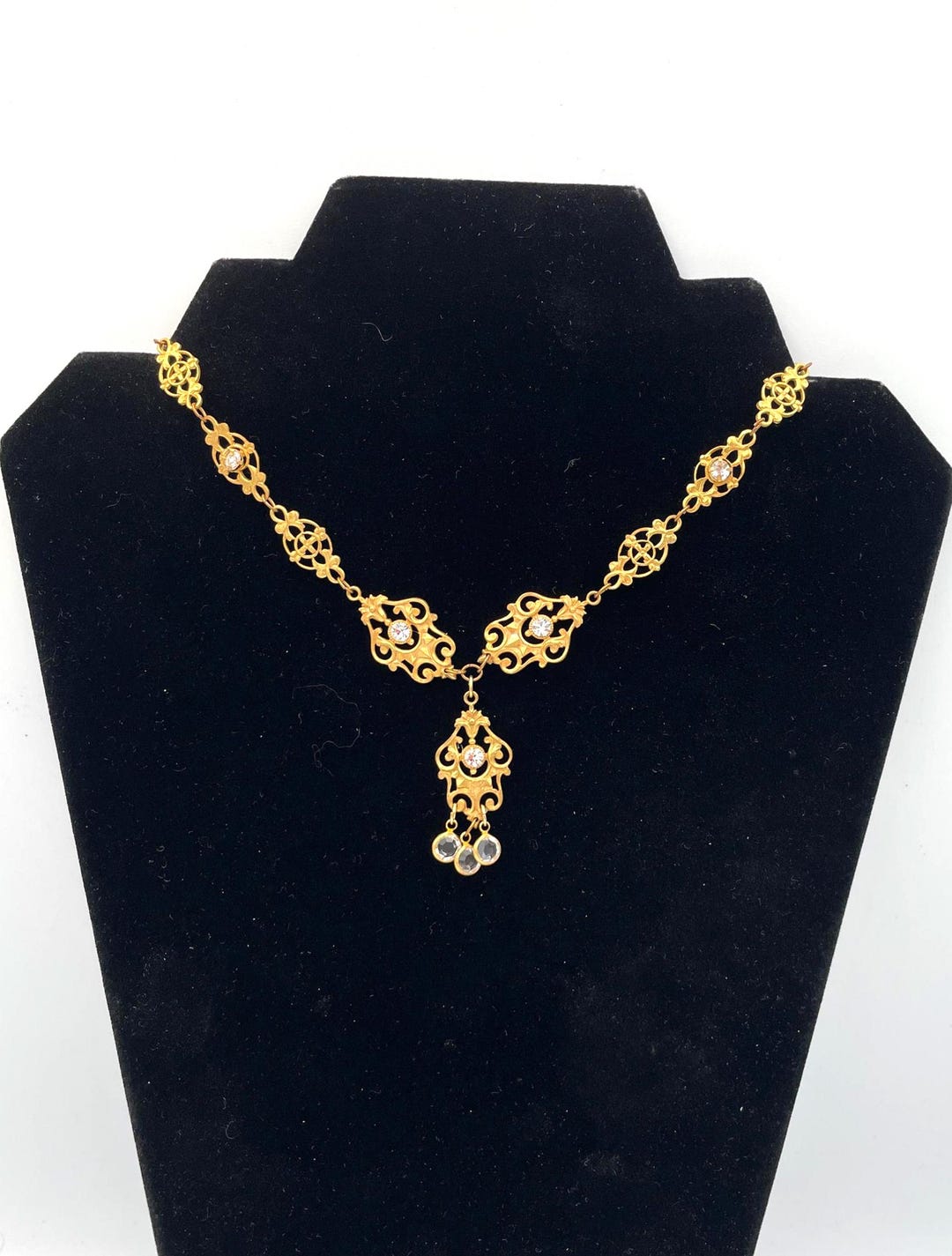 Vintage Miriam Haskell Crystal Russian Gold Plated Filigree