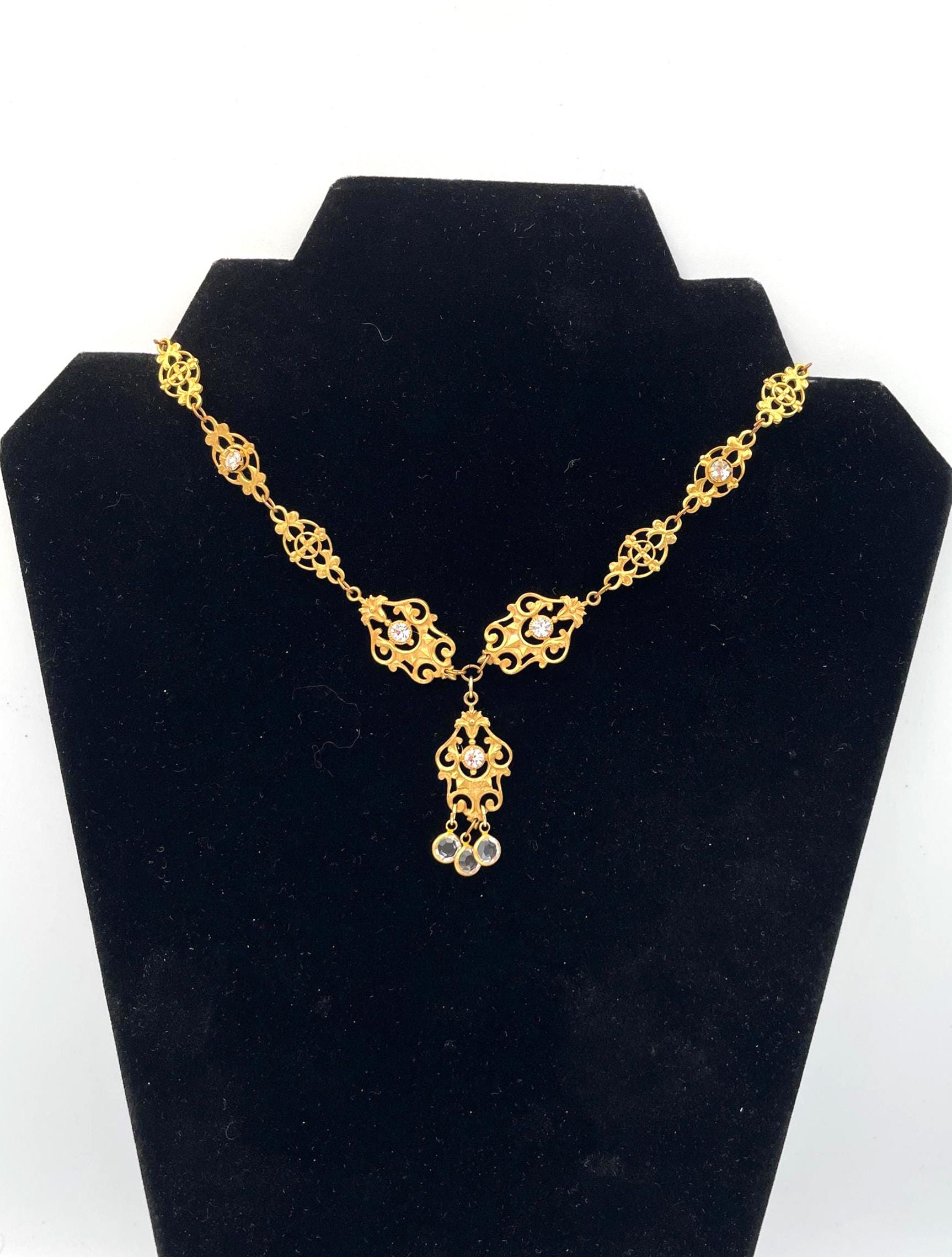 Vintage Miriam Haskell Crystal Russian Gold Plated Filigree