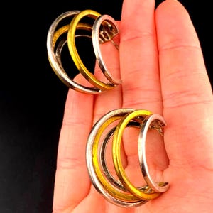Vintage Sterling Silver and Brass Multi-Layer Half Hoop Earrings
