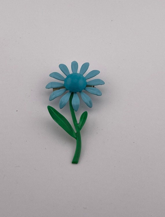 Vintage blue enamel and metal flower