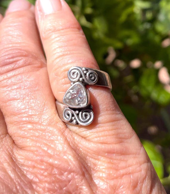 Vintage SAJ Sterling Silver Quartz Bypass Ring View 2
