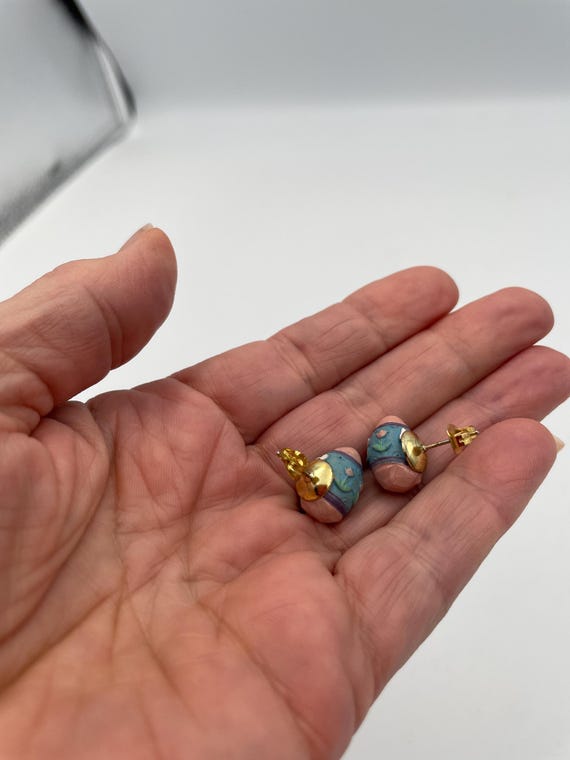 Vintage Handpainted Easter Egg Stud Earrings - image 4