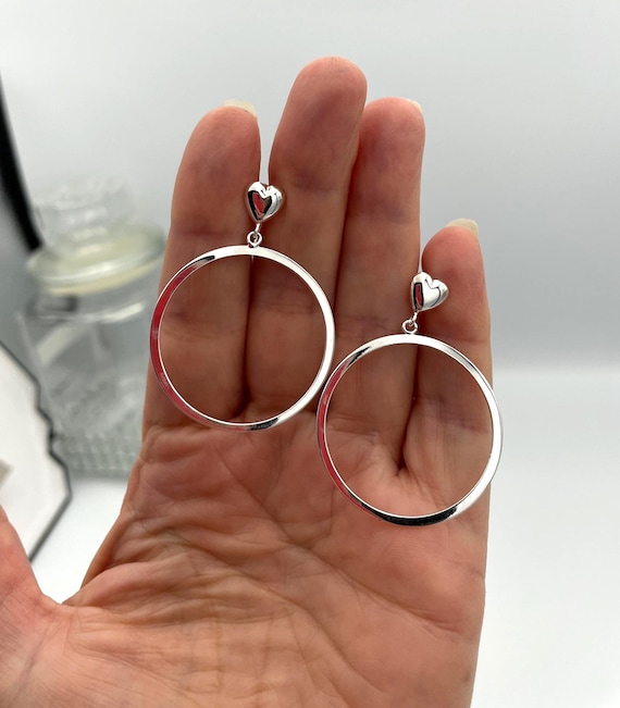 Vintage Sterling Silver Heart Hoop Earrings