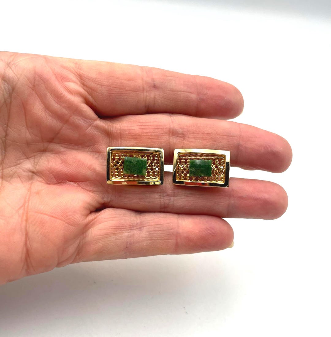 Vintage Shields Dante Jade Gold Tone Cufflinks - Etsy